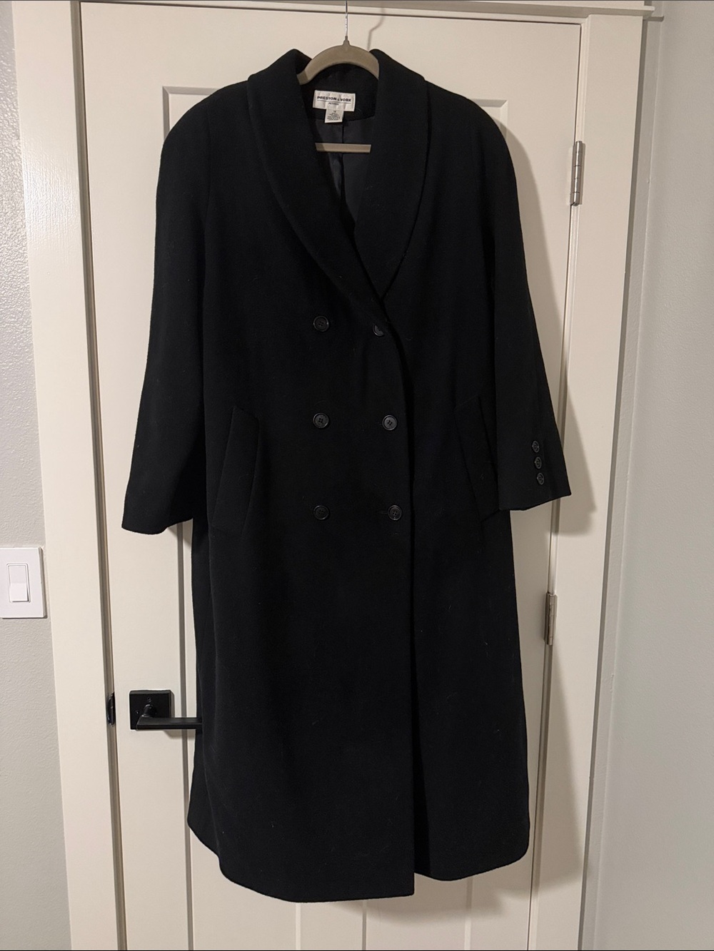 Preston & York Black Double-Breasted Shawl-Collar Pea Coat